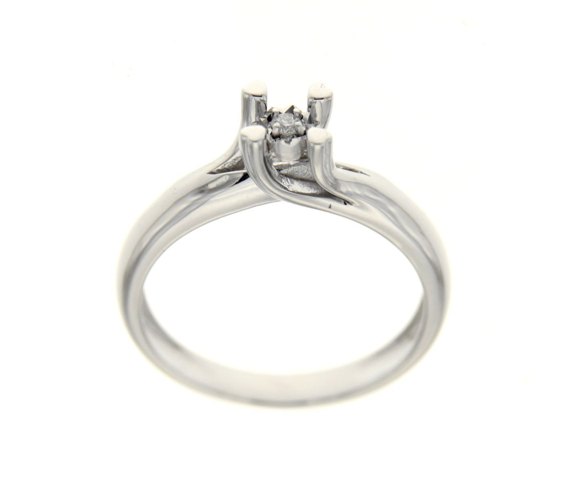 Anello solitario quattro griffe oro bianco diamante carati 0 03 g vs1